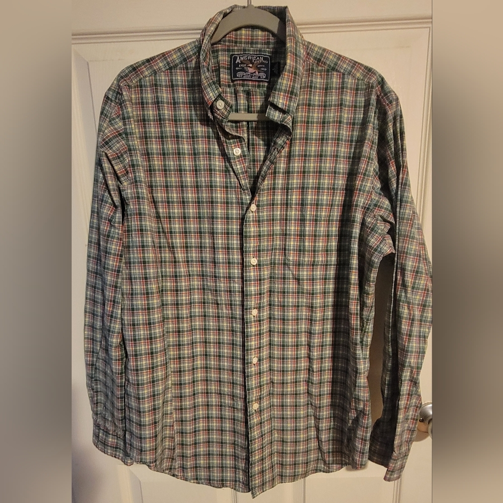 American Living Men's Green/Red/Yellow Shirt  L